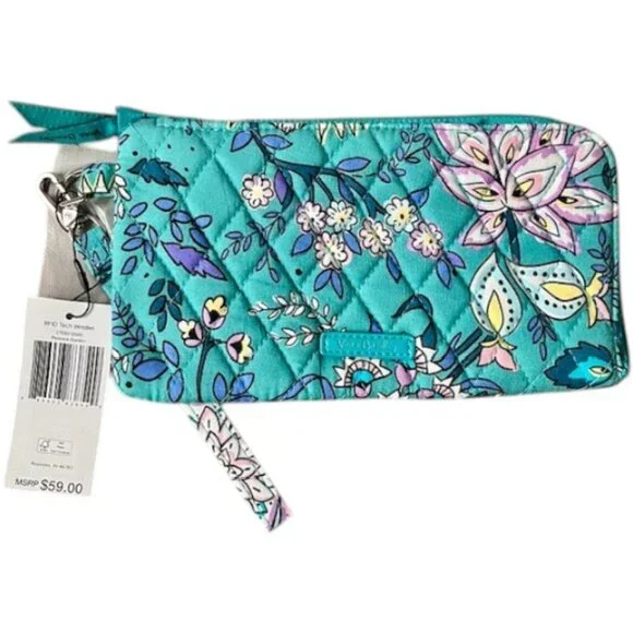 Vera Bradley RFID Tech Wristlet Clear Touch Screen Back - Peacock Garden - Picture 2 of 7